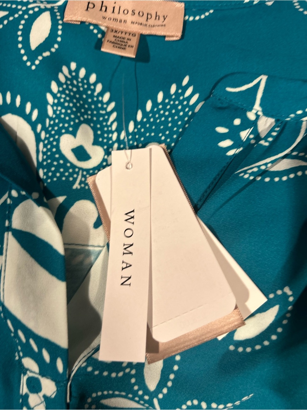 Philosophy Teal Floral Split-V Tunic Top - Picture 7 of 9